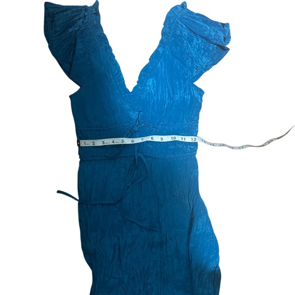 New J.Crew Palermo Crinkle Maxi Dress Nordic Sea Blue Flutter Sleeve V Neck XXS - Picture 6 of 8